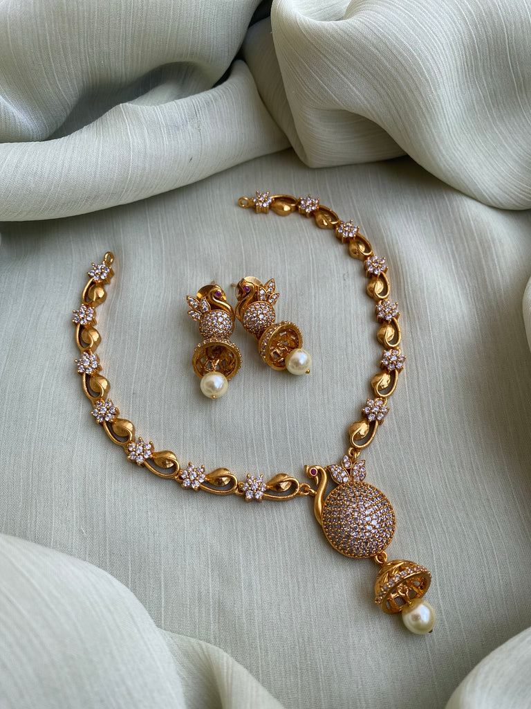 Peacock Short Necklace with Earrings set